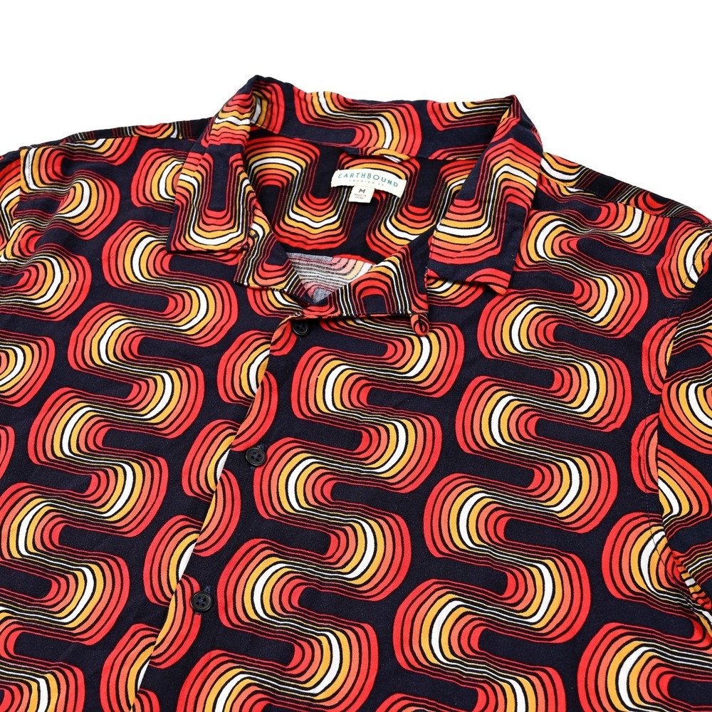 Earthbound Rayon Disco Shirt Men's Medium Abstract Geometric S/S Party 70s‎ 80s